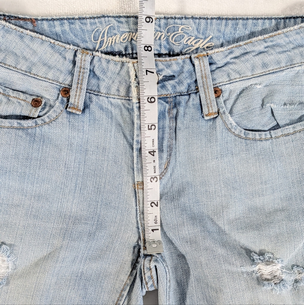 ❤️ American Eagle True Boot Distressed 100% Cotton Size 0 Short Light Wash - Picture 10 of 14